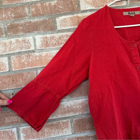 Flax Button Down Blouse 100% Linen Red Women’s P Small 4 / 6 - Picture 4 of 10